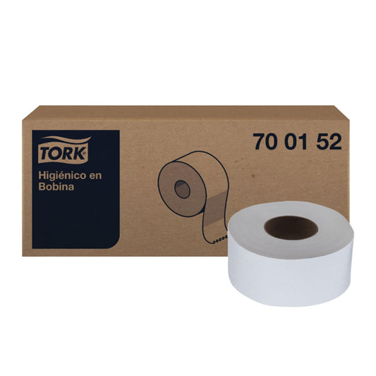 Tork Papel Higiénico en Bobina 12 Rollos x 200 m – Papel para Baño Dispensación Continua 2 Capas Hoja Doble, 9 cm, para Baños de Alto Tráfico Institucional – Color Blanco