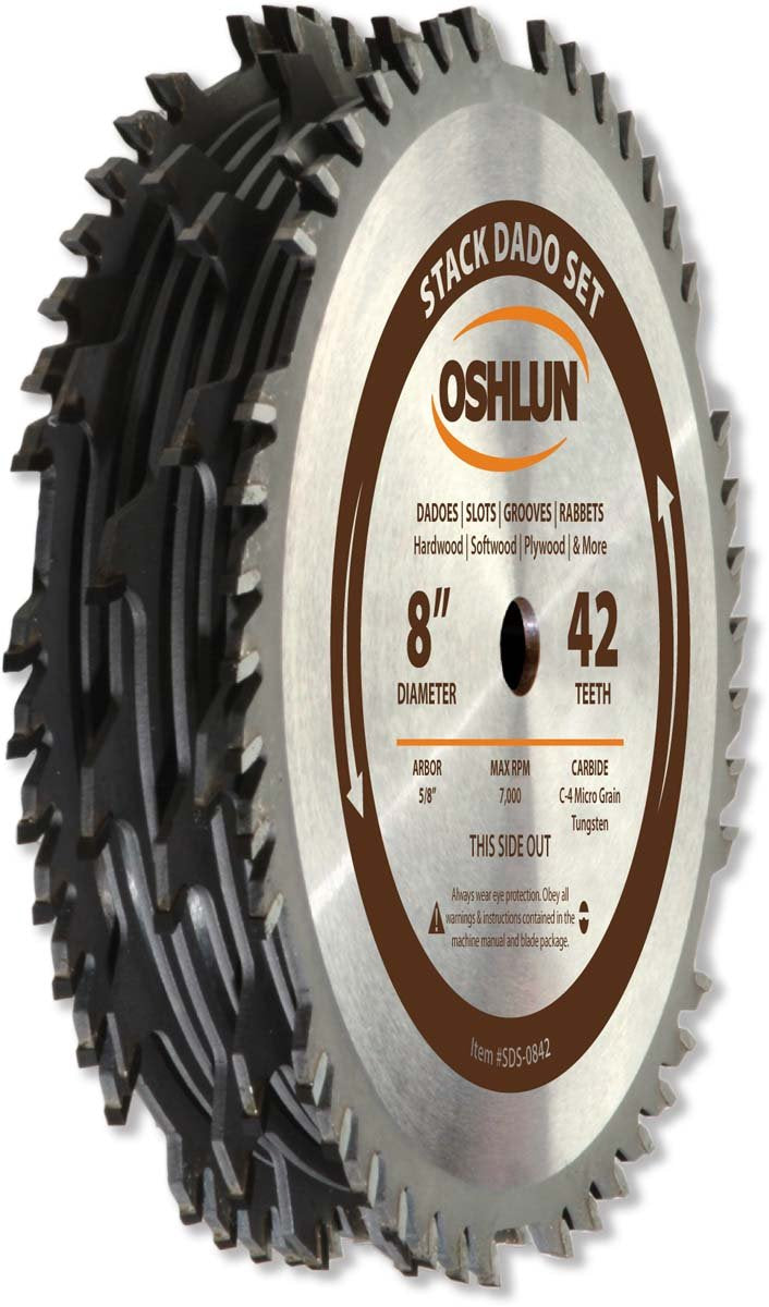Oshlun SDS-0842 8-Inch 42 Tooth Stack Dado Set with 5/8-Inch Arbor - 8-Inch Dado