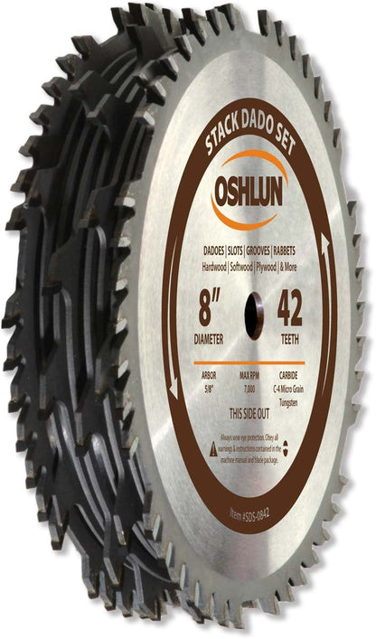 Oshlun SDS-0842 8-Inch 42 Tooth Stack Dado Set with 5/8-Inch Arbor - 8-Inch Dado