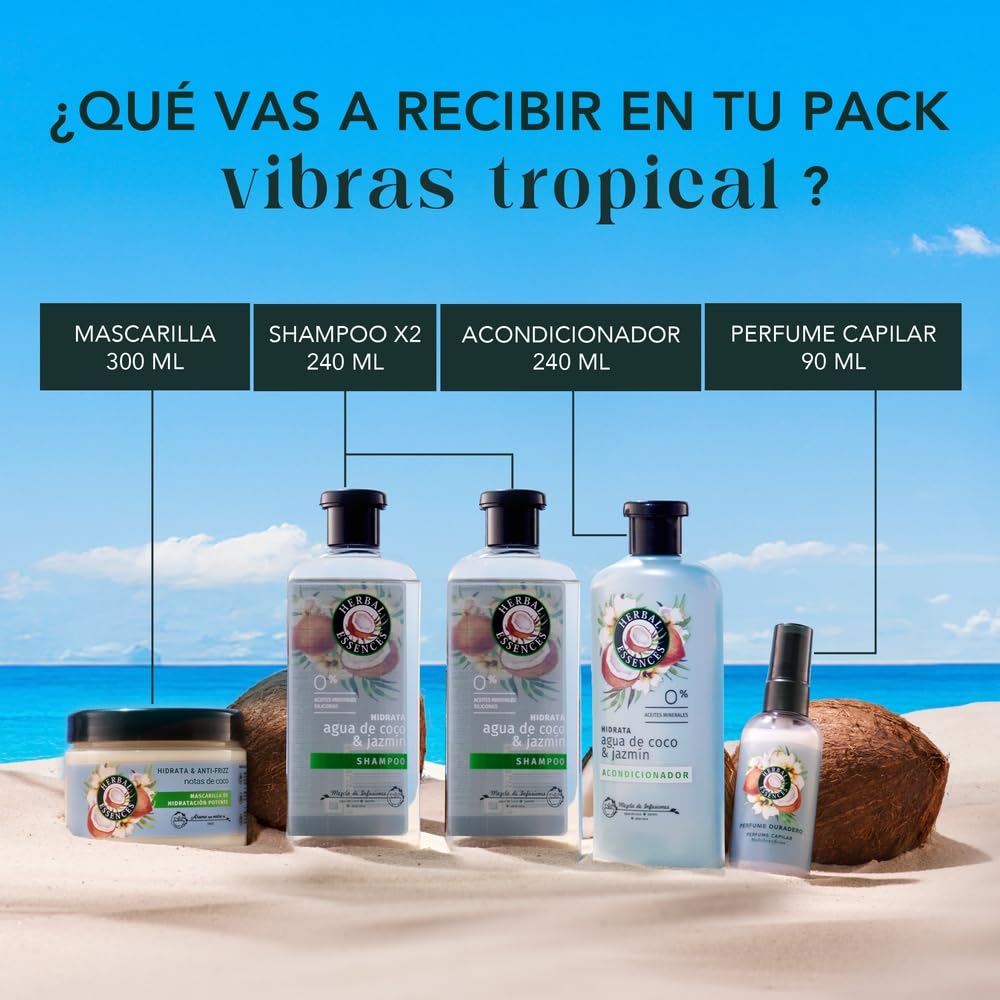 Herbal Essences Kit Exclusivo VIBRAS TROPICAL Rutina Completa Agua de Coco