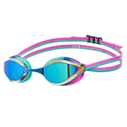 Arena - anteojos de natación unisex de Python Racing para hombres y mujeres, antivaho, sin fugas, máxima comodidad, doble correa, lente espejo/sin espejo