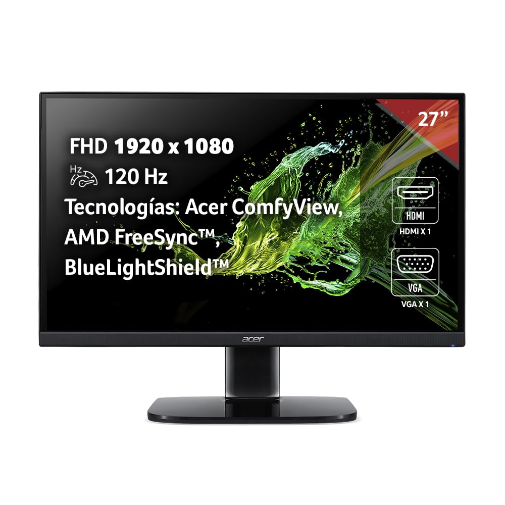 acer Monitor KC2 27" FHD 1920 x 1080 | Frecuencia de actualización 120Hz | Panel VA | Tiempo de Respuesta 1ms | Tecnología BlueLightShield | Tecnología AMD FreeSync