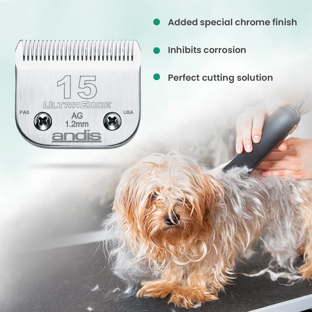 Andis Carbon-Infused Steel UltraEdge Dog Clipper Blade, Size-15, 3/64-Inch Cut Length (64072)