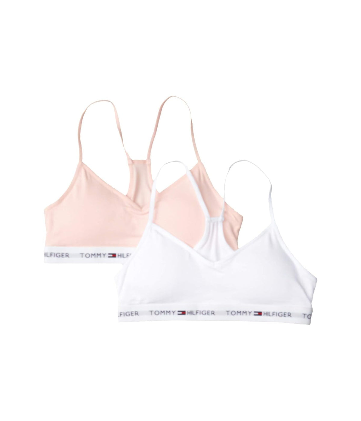 Tommy Hilfiger Brasier Deportivo para niña, paquete de 2 - Estrella sólida de cristal rosa-blanco - M