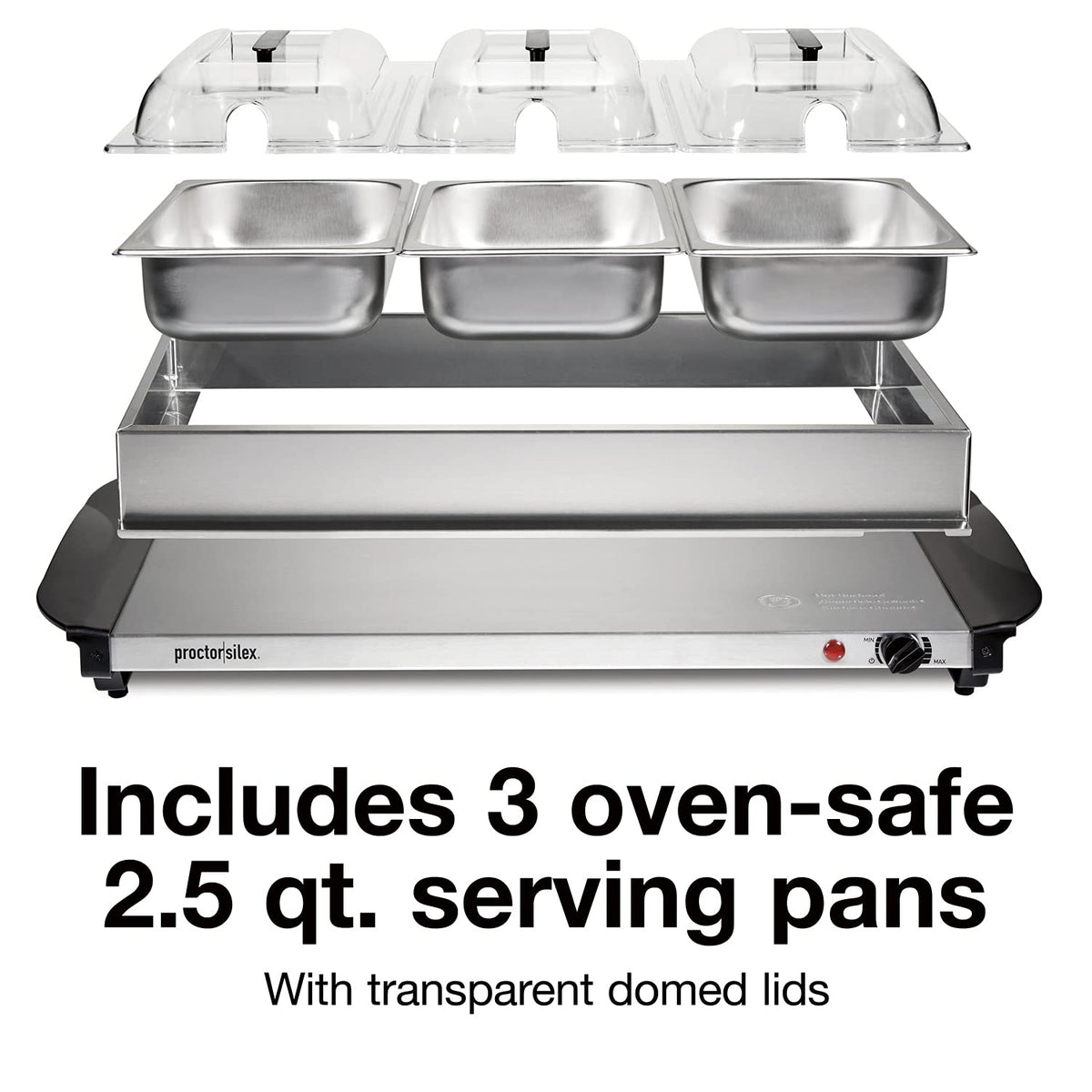 Proctor Silex 34300 Servidor buffet (bufetera)/ Bandeja de calentamiento, Terminado acero inoxidable, Three 2.2 Quart Stainless Steel Chafing Dishes
