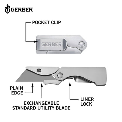 Gerber Eab Cuchillo de Bolsillo | Acero inoxidable, 1.5 in, filo liso, clip de bolsillo, liner lock