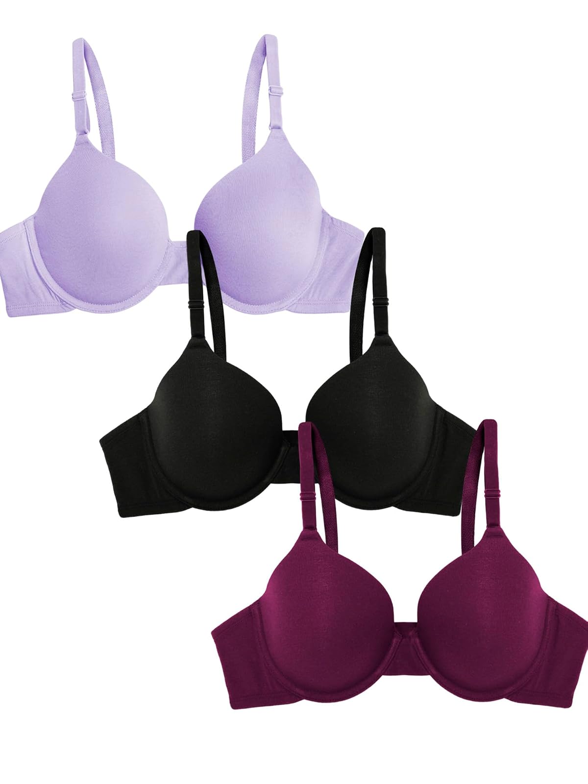 Fruit of the Loom Brasier de Algodón con Varilla para Mujer - Lilac Whisper - Purple Velvet - Black - 40C