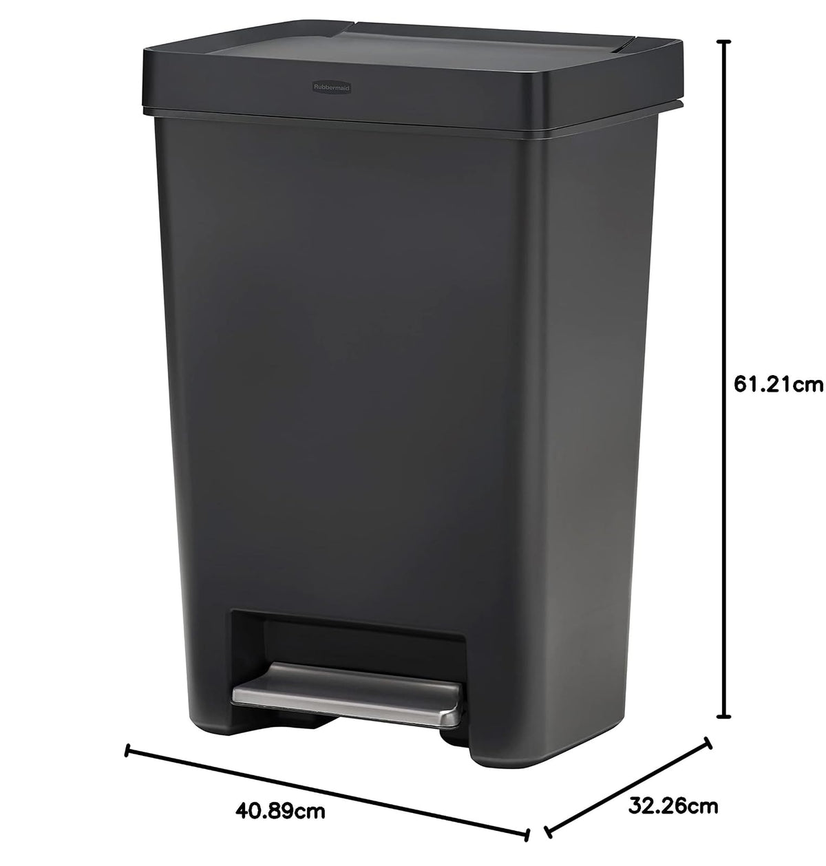 Rubbermaid Premier® Series II – Contenedor con Pedal para Residuos, Bote con Cierre Silencioso y Seguro que Mantiene la Tapa Abierta o Cerrada, Capacidad de hasta 47 L, Gris Carbón 2129978