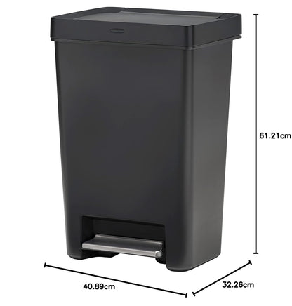 Rubbermaid Premier® Series II – Contenedor con Pedal para Residuos, Bote con Cierre Silencioso y Seguro que Mantiene la Tapa Abierta o Cerrada, Capacidad de hasta 47 L, Gris Carbón 2129978