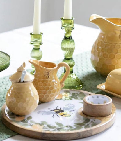 Boston International JC16113 Embossed Ceramic Cream and Sugar Set, 2-Piece, Honeycomb
