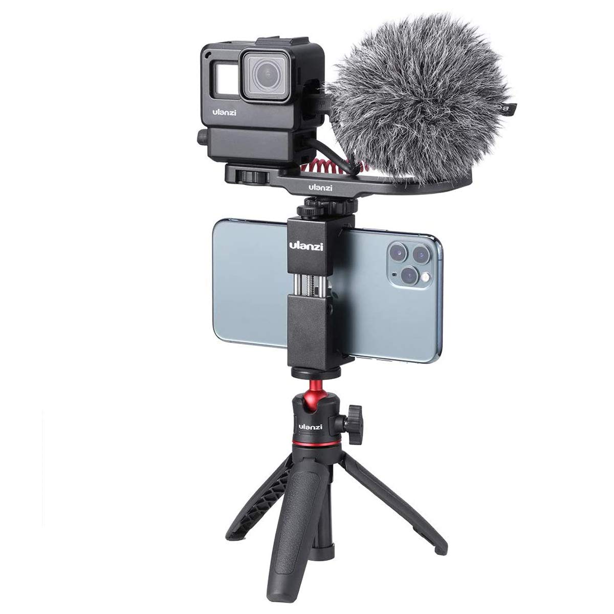 ULANZI MT-08 - Varilla de extensión para iPhone 11 Pro MAX Samsung Cámara Sony Canon Nikon Vlogging Smartphone teléfono Celular Negro/Rojo