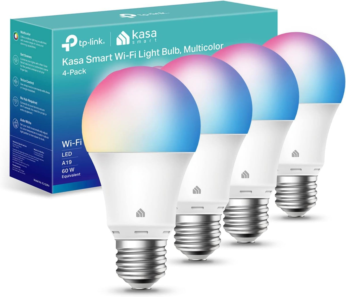 Bombillas WiFi Inteligentes Multicolor A19, 9 W, 800 Lúmenes, Paquete de 2 - TP-Link Kasa Smart - Paquete de 4 - Bombillas LED