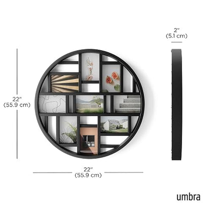 umbra Luna Photo/Art Displ Black, 21.9 x 21.9 x 1.8 | Pared de fotos redonda, fácil de montar con plantilla, imágenes fácilmente intercambiables, plástico de alta calidad