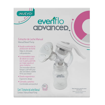 Evenflo Advanced Extractor de Leche Manual, Diseño Ergonómico con Almohadillas de Masaje, Compatible con Biberones Evenflo, Libre de BPA, 1 Pieza