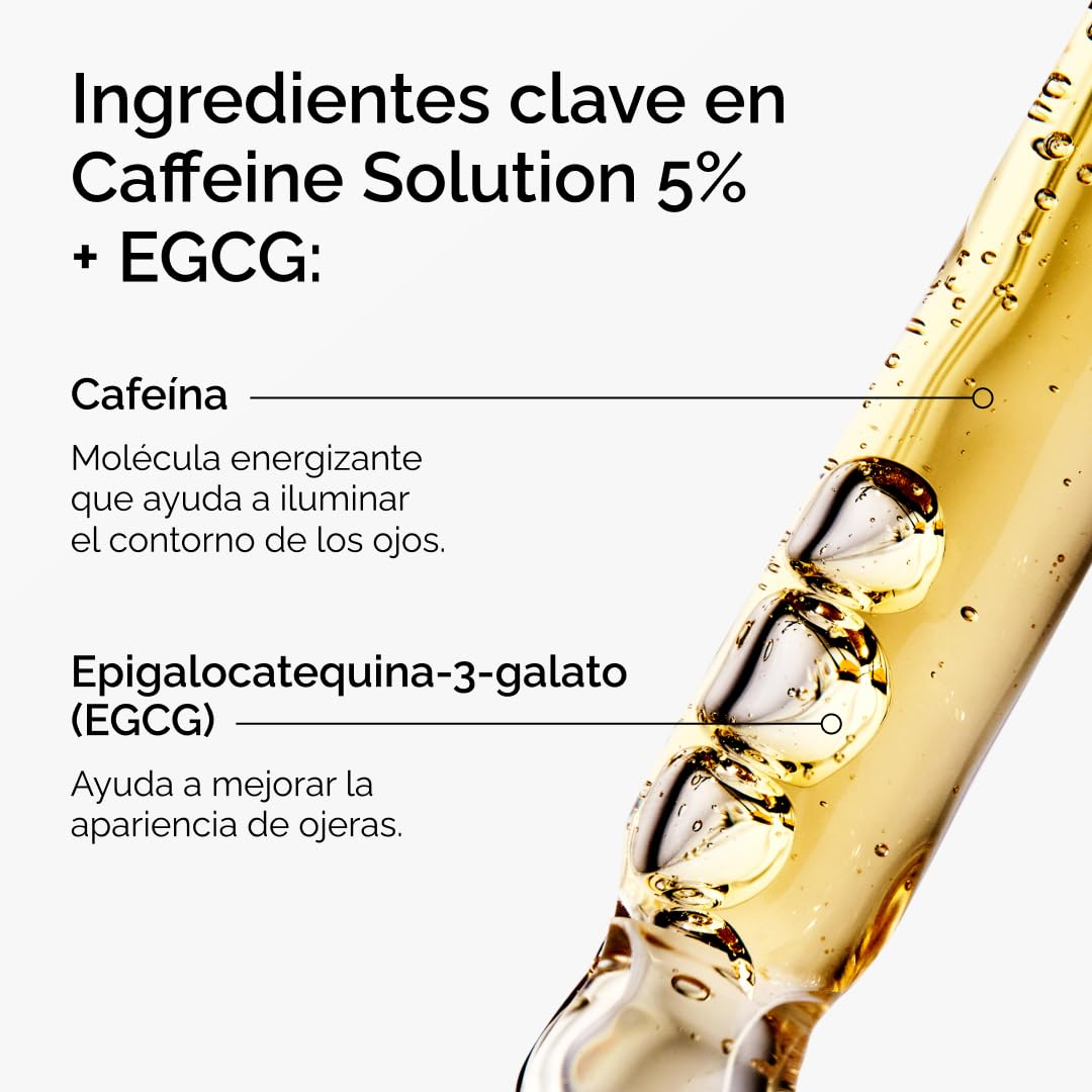 The Ordinary Caffeine Solution 5% + EGCG, Suero para contorno de ojos con Cafeína — Suero de ojos para mejorar ojeras y ojos cansados, 30ml