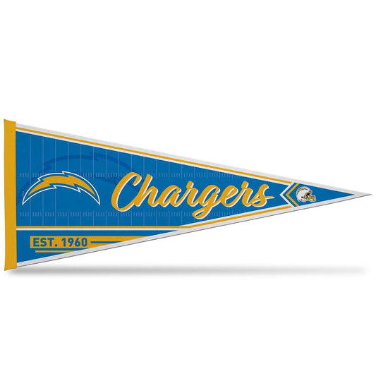 Rico Industries NFL Los Angeles Chargers - Banderín clásico de fieltro suave de 12 x 30 pulgadas, fácil de colgar, decoración del hogar (sala de juegos, cueva de hombre, habitación de cama)
