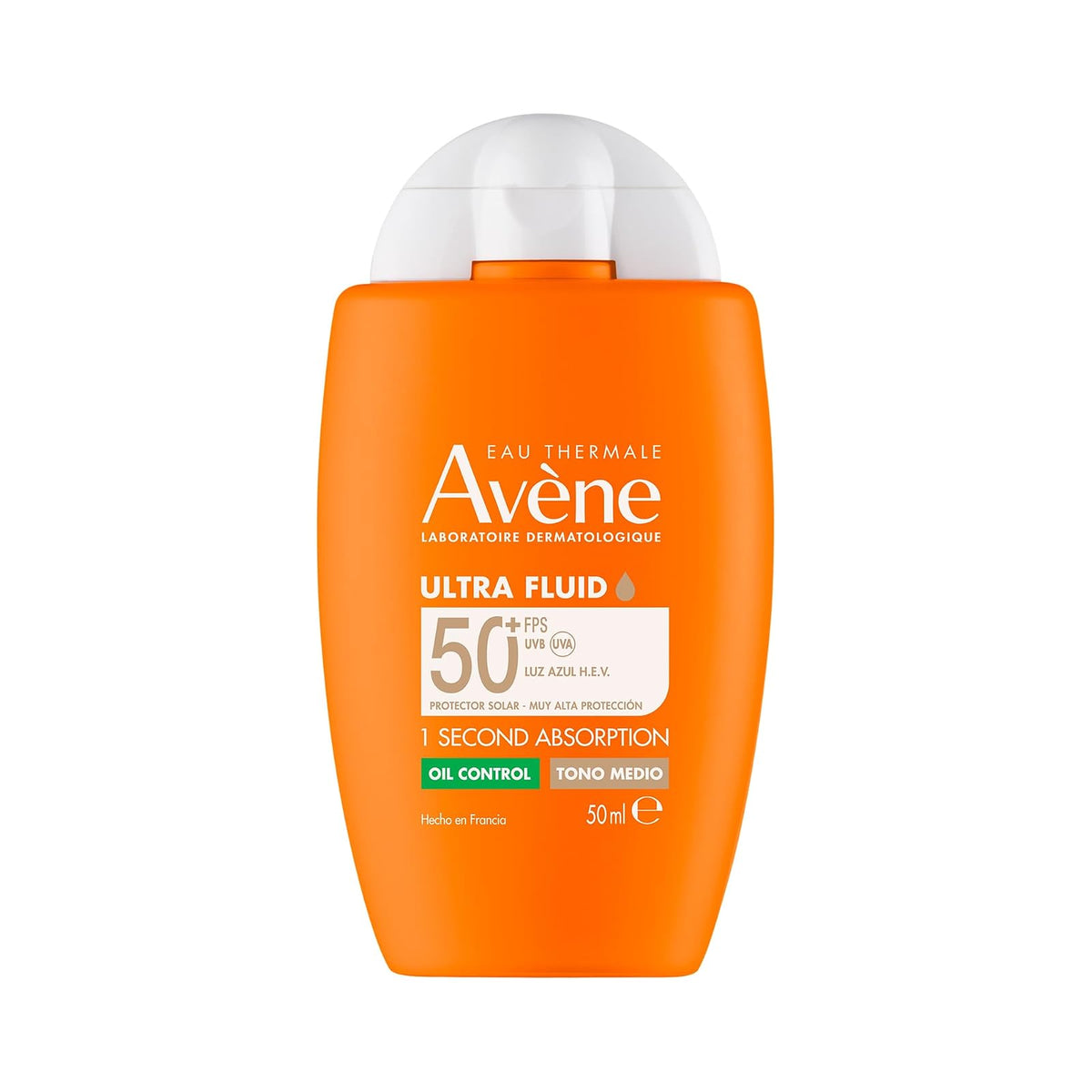 Avene Ultra Fluid Protector Solar Facial Oil Control FPS50, Piel Grasa, 50 ml - Tono Medio
