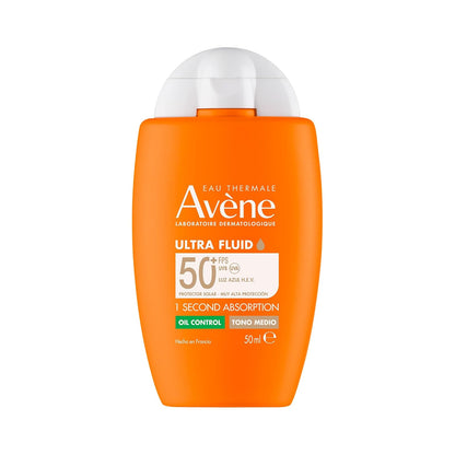 Avene Ultra Fluid Protector Solar Facial Oil Control FPS50, Piel Grasa, 50 ml - Tono Medio