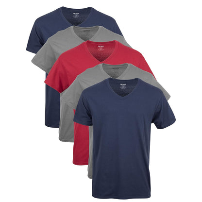 Gildan Camiseta Interior Cuello V para Hombre, Paquete - M - Azul marino - carbón - rojo cardenal (paquete de 5)
