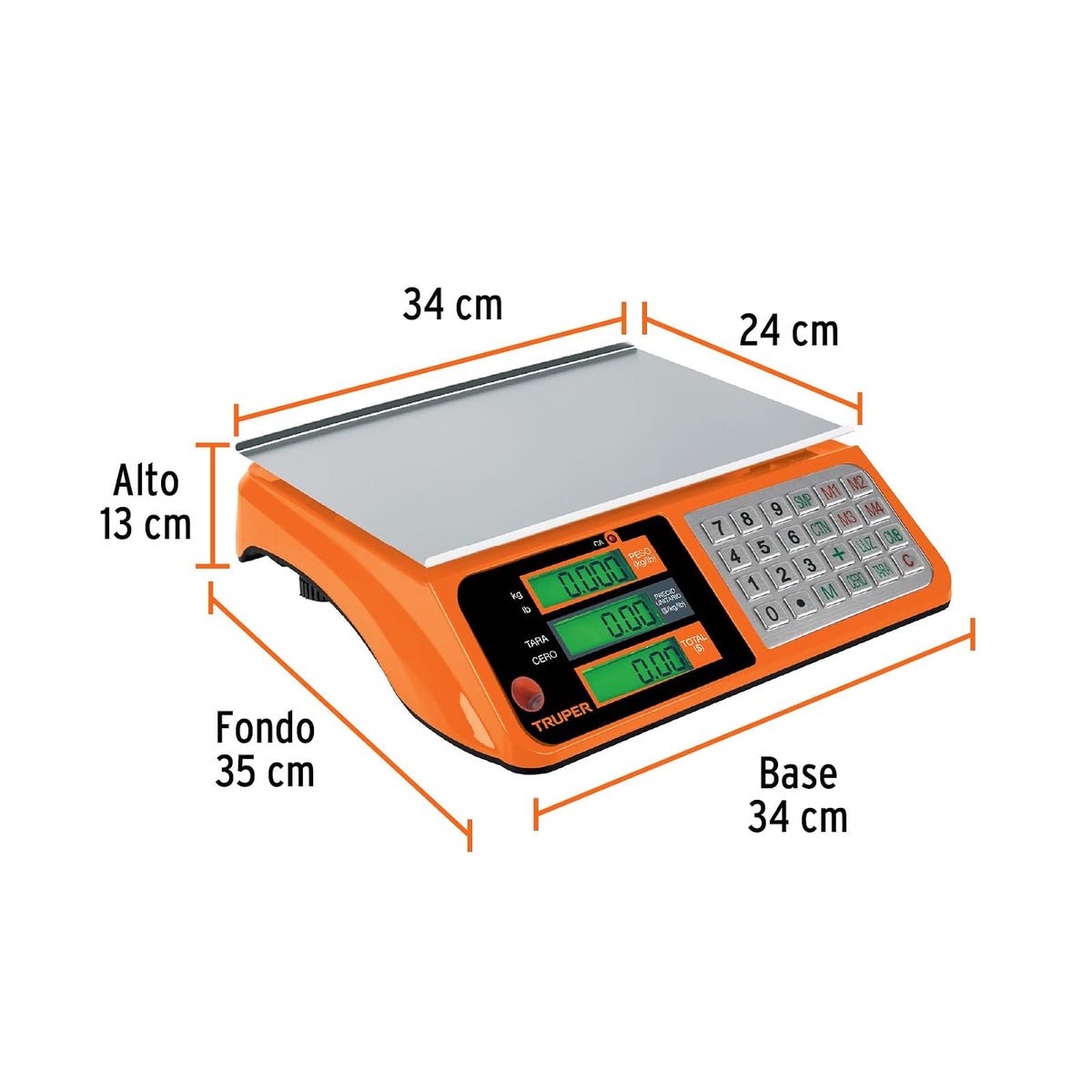 Truper BASE-40 Báscula electrónica multifunciones capacidad 40 kg, color, pack of/paquete de 1