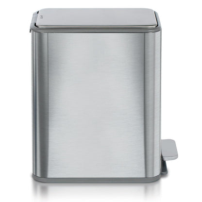Glad - cubeta de basura delgado para baño, cubeta de basura pequeño con tapa de cierre suave y pedal de pie | Cesta de basura estrecha de níquel cepillado con cubeta interior extraíble, 2.6 galones