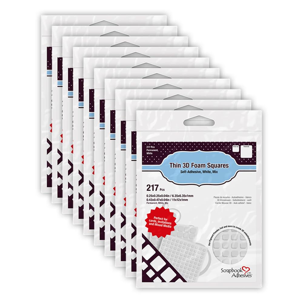 Adhesivos para álbumes de recortes de 3 L, blanco, calcomanía para álbumes de recortes, 3 L, permanente, finos cuadrados de espuma 3D, variedad mixta, 217 unidades, juego de 10 (01616-MP)