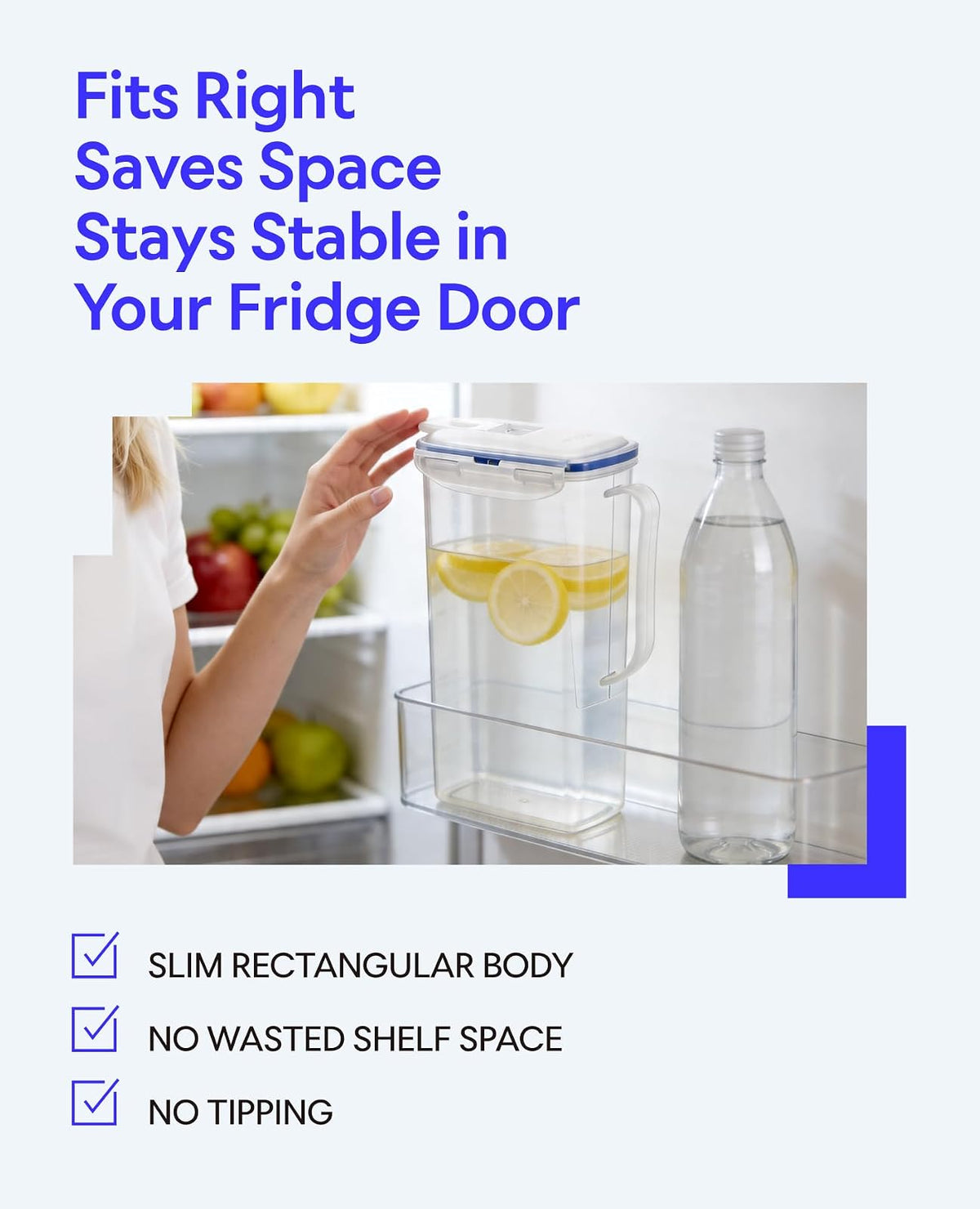 Lock & Lock - Jarra de agua con tapa abatible, polipropileno, tamaño grande, 12,7 tazas, Azul, 3 Quarts, 1