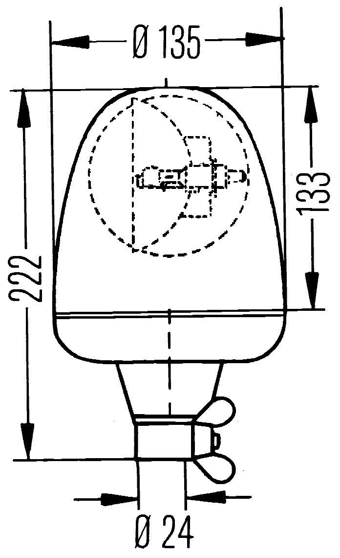 Hella 2RL 006 846-011 Baliza halógena giratoria - KL Rotaflex - 24V - Amarillo - Cuello de tubo