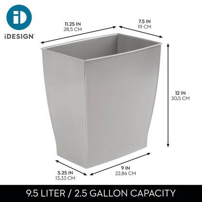 InterDesign 64783 Mono Rectangular Wastebasket Trash Can for Bathroom, Gray