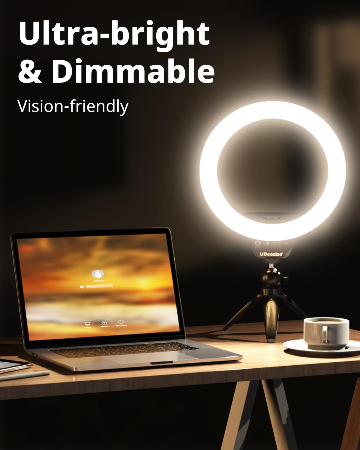 UBeesize Anillo de luz para Selfie de 10 Pulgadas con Soporte para trípode y Soporte para teléfono Celular, luz Circular LED de Escritorio Regulable