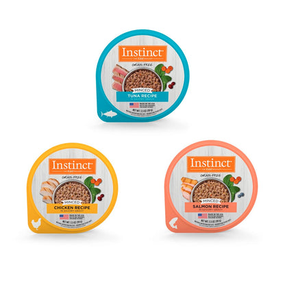 Instinct Original Minced Cups, Alimento Húmedo para Gato, Mix de Sabores, Trozos en Caldo, 12 Piezas de 99g