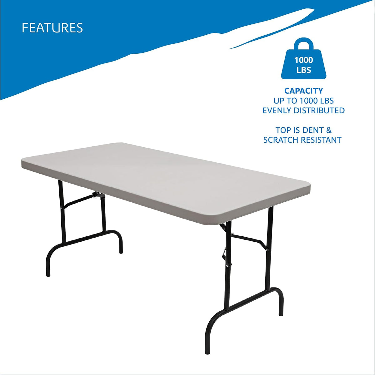 Mesa plegable Iceberg de 30" x 60", platino, serie Indestructible TOO 500 (HECHO EN EE. UU.)
