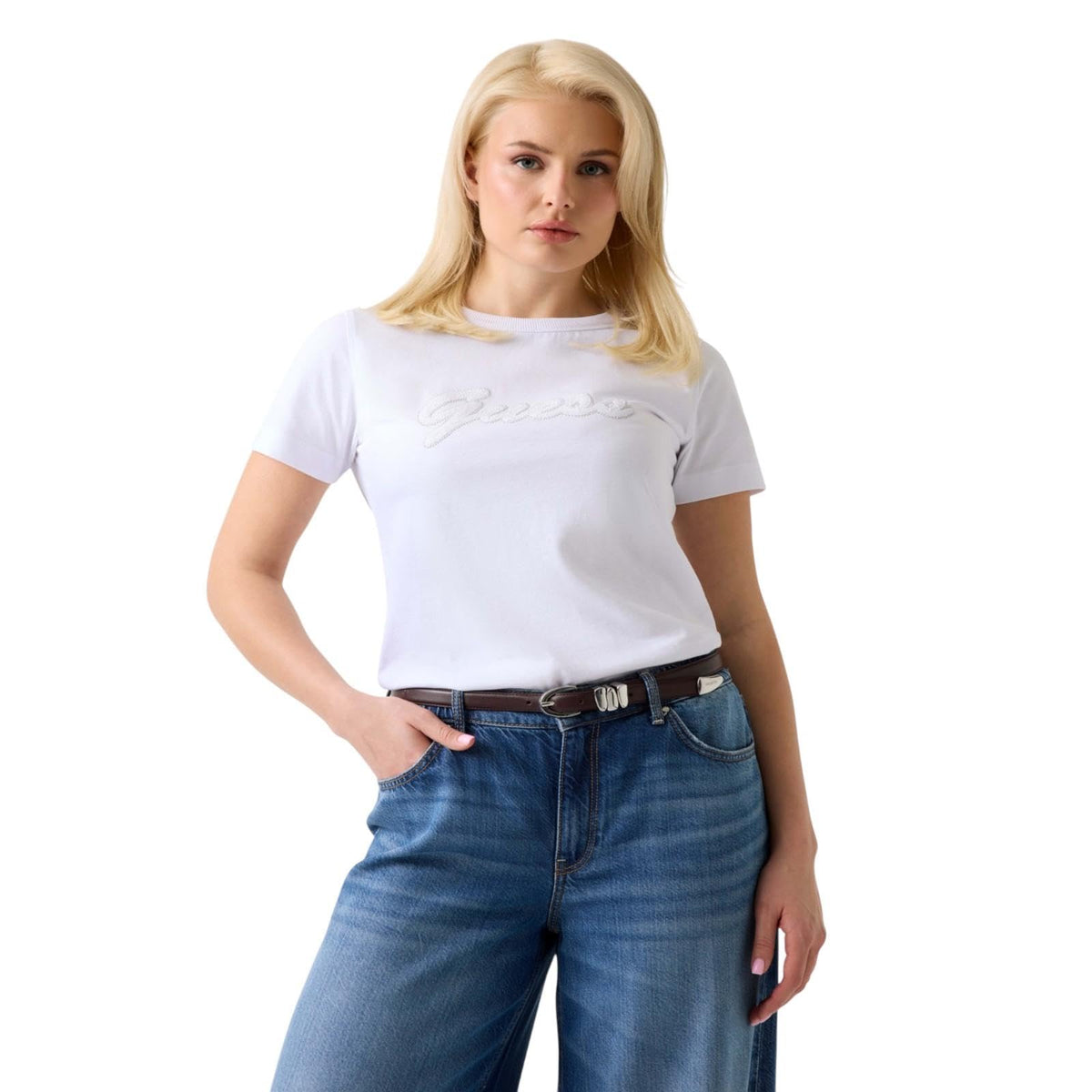 GUESS Playera Elegante para Mujer - CH - Blanco