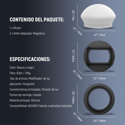 NEEWER Difusor de Flash de Silicona con Dos Anillos Adaptadores Magnéticos, Modificador de Luz para NEEWER NW700 NW760 Z880 Z760 Cabeza Cuadrada y Z1 Z2 Z2PRO Z2II Z3 Cabeza Redonda Speedlite, CRS2