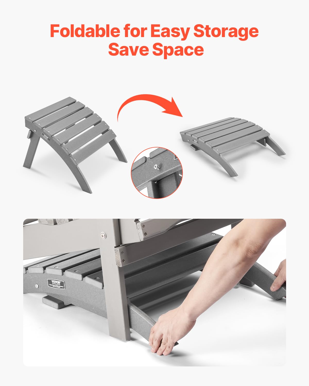 VEVOR - otomana Adirondack Adirondack, 21.5 pulgadas de largo x 18.9 pulgadas de ancho x 14.8 pulgadas de alto, otomana Adirondack plegable, resistente a la intemperie para silla Adirondack,