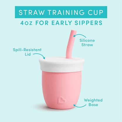 Munchkin C'est Silicona! Taza de entrenamiento abierta con popote para bebés y niños pequeños de 6 meses, 4 onzas, 1 paquete, coral
