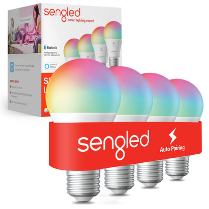 Sengled Bombilla inteligente de malla Bluetooth que funciona solo con Alexa (bombillas inteligentes LED regulables), 800 lm, multicolor 2000 K-6500 K, 8,7 W (equivalente a 60 W), paquete de 4