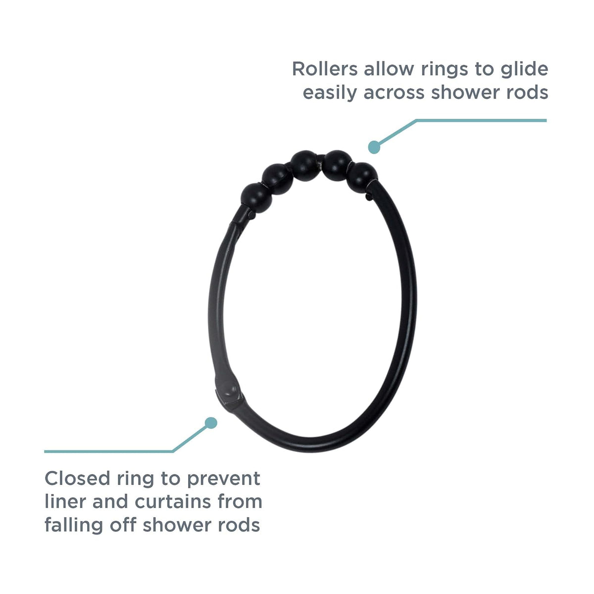 Zenna Home Juego de 12 Anillos ovalados de Acero Inoxidable para Ducha, Color Negro