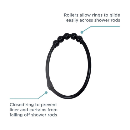 Zenna Home Juego de 12 Anillos ovalados de Acero Inoxidable para Ducha, Color Negro