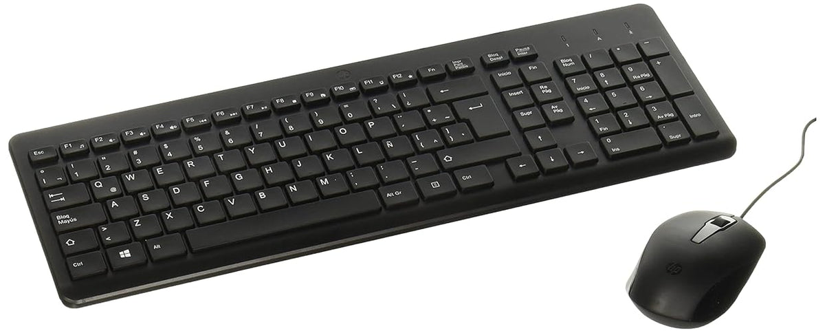 HP, Kit Teclado y Mouse para PC, Modelo: Combo Wired 150, Teclado y Mouse para PC Alámbricos, Teclado Ergonómico y Ratón Ambidiestro, Color: Negro.