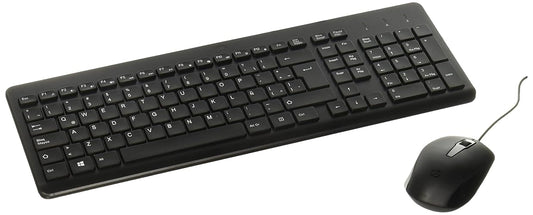HP, Kit Teclado y Mouse para PC, Modelo: Combo Wired 150, Teclado y Mouse para PC Alámbricos, Teclado Ergonómico y Ratón Ambidiestro, Color: Negro.