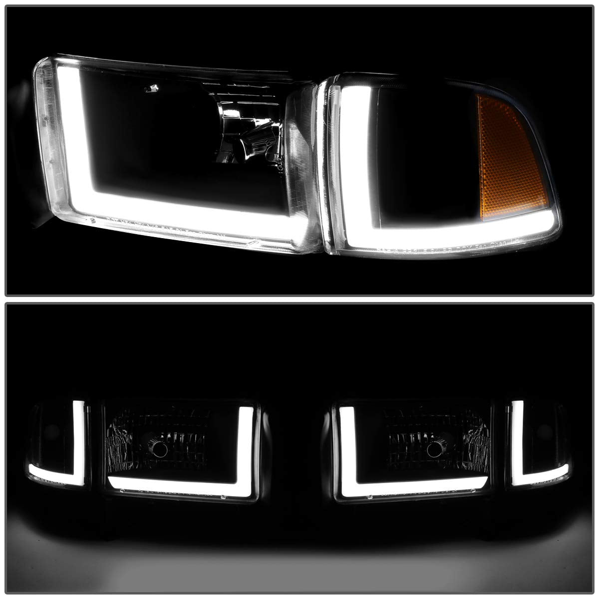 DNA Motoring HL-LB2-DR944-BK-SM-AM Faros Delanteros Ámbar Ahumado LED DRL Repuesto para Dodge Ram 1500 94-01