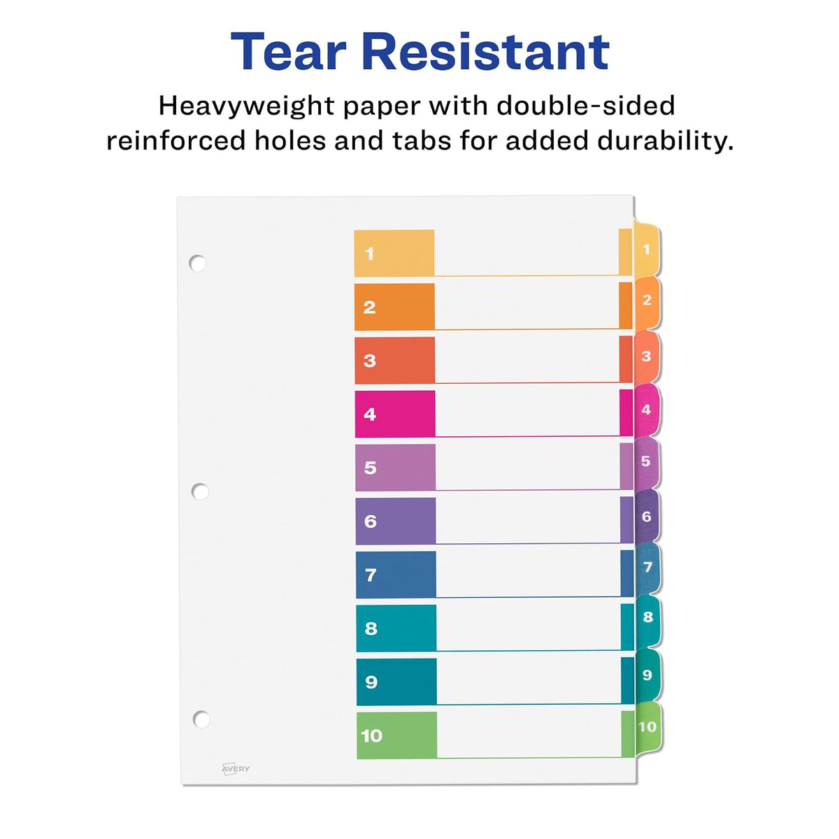 Avery 11188 - Divisores de 10 pestañas para carpetas de 3 anillos, tabla de contenido personalizable, pestañas multicolores, 6 juegos