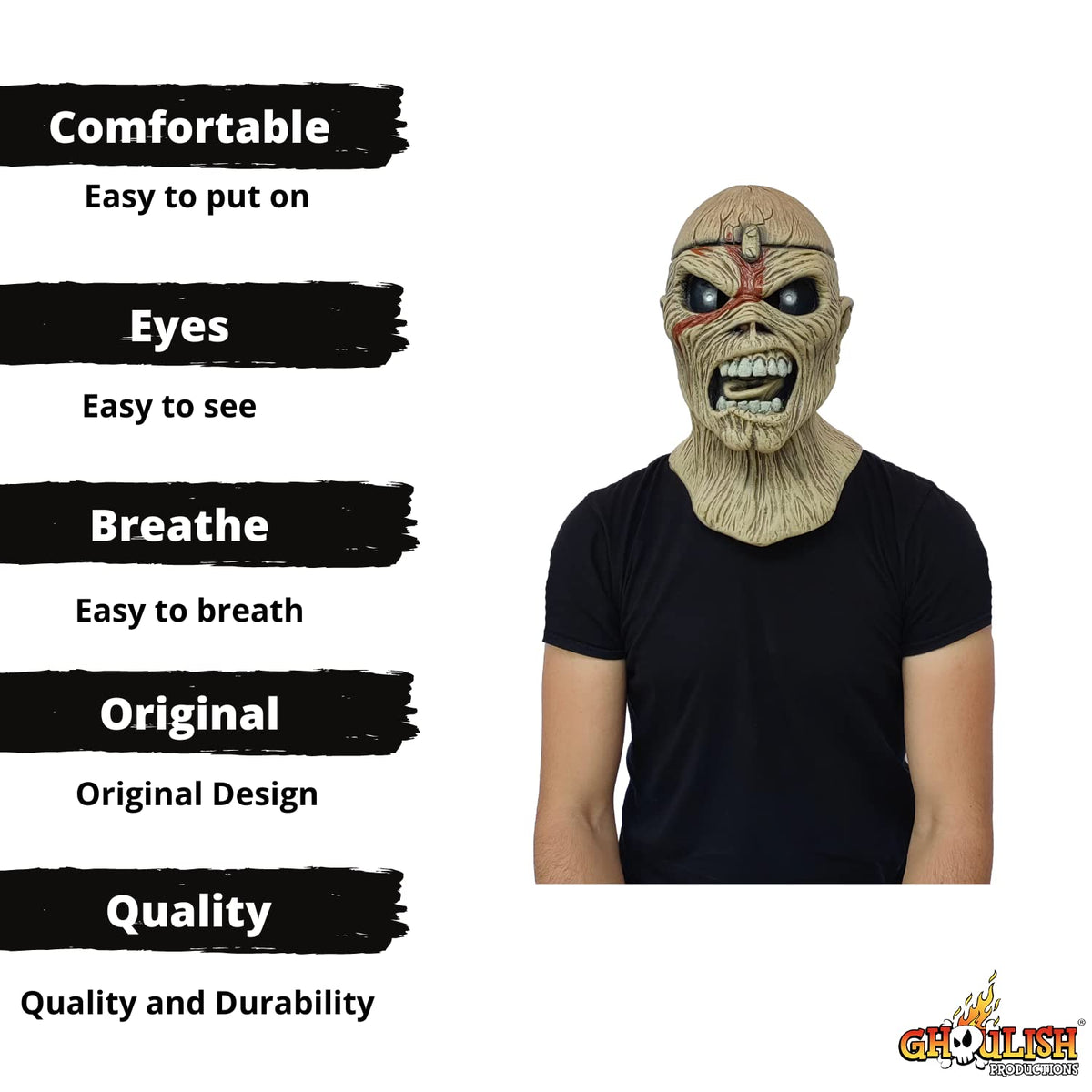 Piece of Mind, Máscara Original de Eddie de Iron Maiden, Máscaras Ideales para fanáticos del Heavy Metal y Halloween