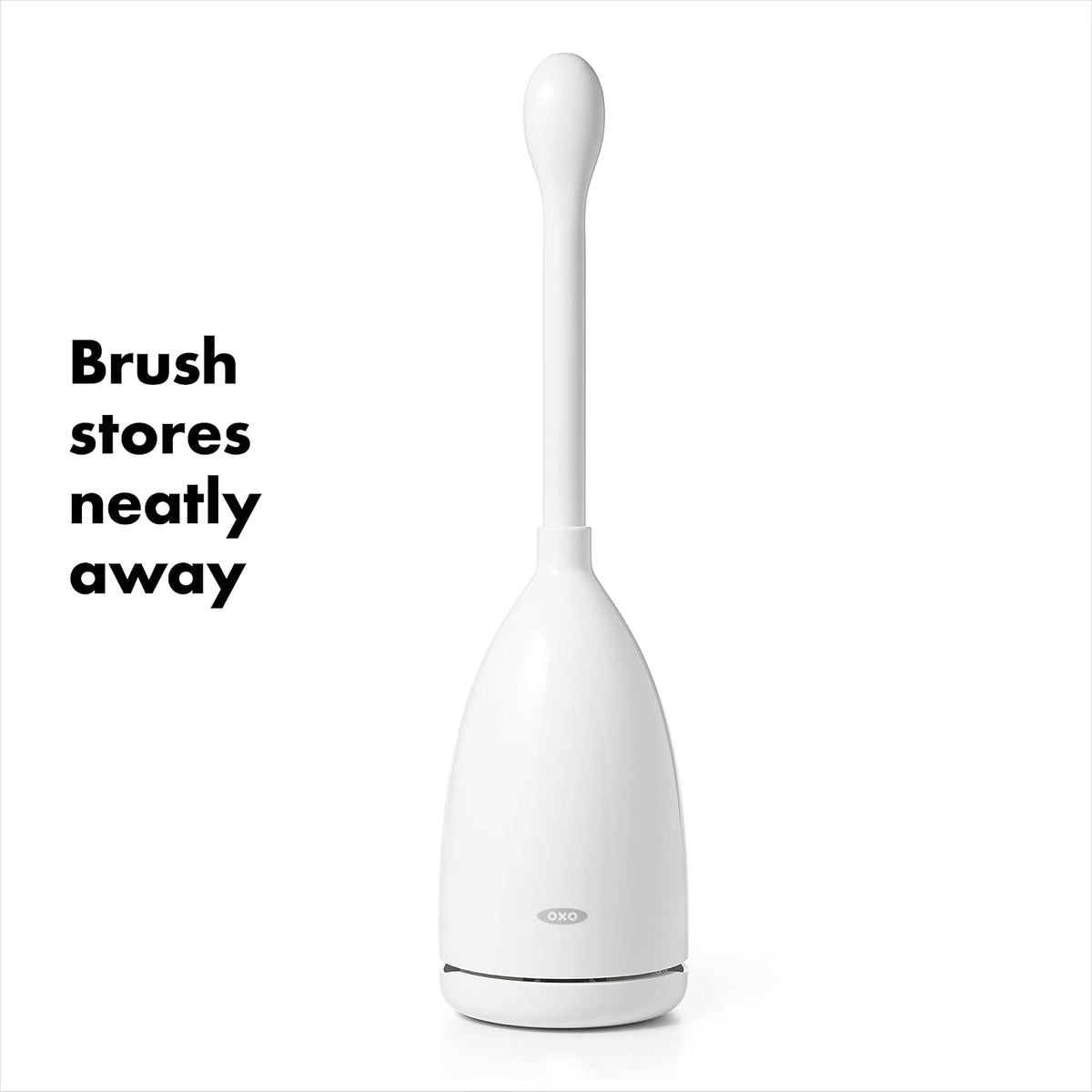 OXO Good Grips - Escobilla para Inodoro, Color Blanco | El recipiente almacena cepillo para polvo, cerdas cónicas para una limpieza a fondo, ideal para la limpieza del baño