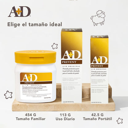 A+D Prevent Pomada para Rozaduras de Pañal en Bebés 113 g | Hipoalergénica | Vitamina A y D, Lanolina | Libre de Parabenos, Ftalatos, Sulfatos y Colorantes