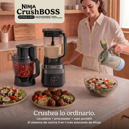 Ninja CrushBOSS Licuadora y Procesador 3 en 1 1850W y 2.1L LB401LAABK | Licuadora 2.1L + Procesador de Alimentos + Vaso Personal | 1850W Tritura Hielo SmoothSense Detecta y Ajusta | Vaso 780ml