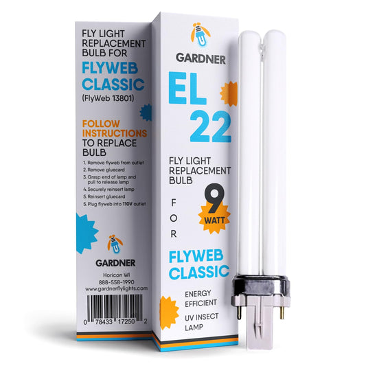 Gardner EL-22 FlyWeb - foco de repuesto clásica, luz de mosca para interiores, reemplazo de lámpara de luz de red de mosca, trampas de luz UV para insectos, 9 W, solución de insectos no Zapper