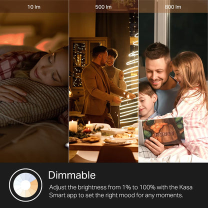 Kasa Smart KL110 - Bombilla LED Smart Wi-Fi Alexa funciona con Alexa y Google Home, A19 regulable, 2,4 GHz, no requiere concentrador, 800 lm, blanco suave (2700 K), 10 W (equivalente a 60 W)