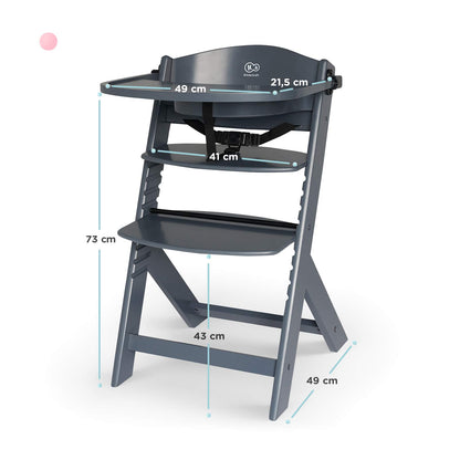 Kinderkraft ENOCK Silla Alta de Madera, Periquera Infantil, Portatil, para niños, Evolutiva silla alta, Ergonómica, Con accesorios, Barrera y Bandeja, Gris completo